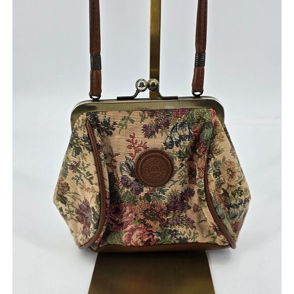 Vintage Mitzi Tapestry Crossbody Purse – Kiss Lock , Cottagecore / Grandmacore - Picture 1 of 8